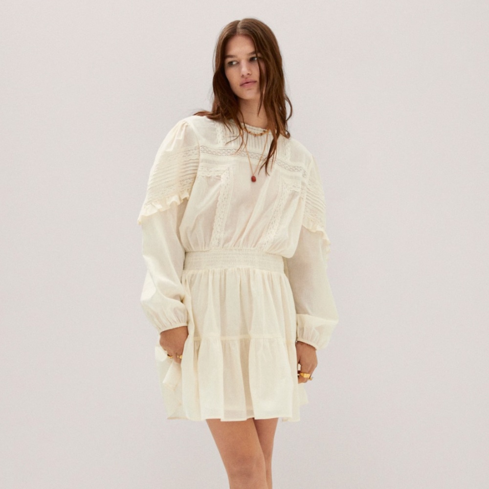 Mango Frills Embroidered Dress, Size 4